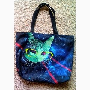 Threadless Galaxy Space Cat Face Cosmic Multicolored Novelty Tote Bag